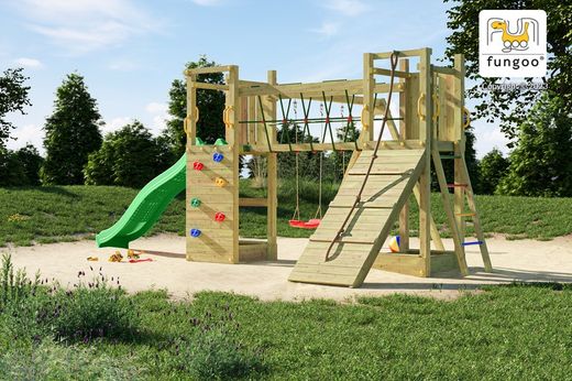 Maxi Funny Playground com duas torres e ponte - Castelo de aventura em seu jardim