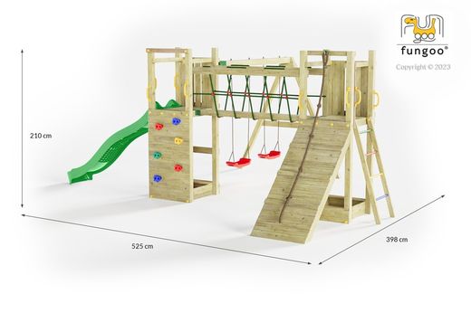 Maxi Funny Playground com duas torres e ponte - Castelo de aventura em seu jardim