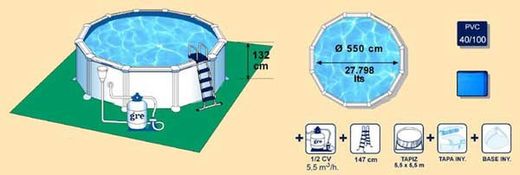 GRE 558 Runder Pool aus weißem Stahl