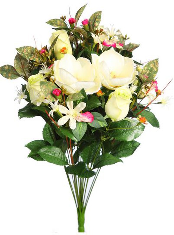 Artificial bouquet of magnolias and rose. Made of 100% polyester material  and steel wire — jardineriadelvalles