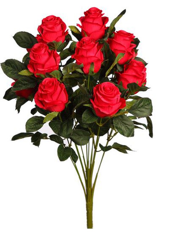 1 Fascio Di 12 Rose Rosse Artificiali In Poliestere Pe, Bouquet Da