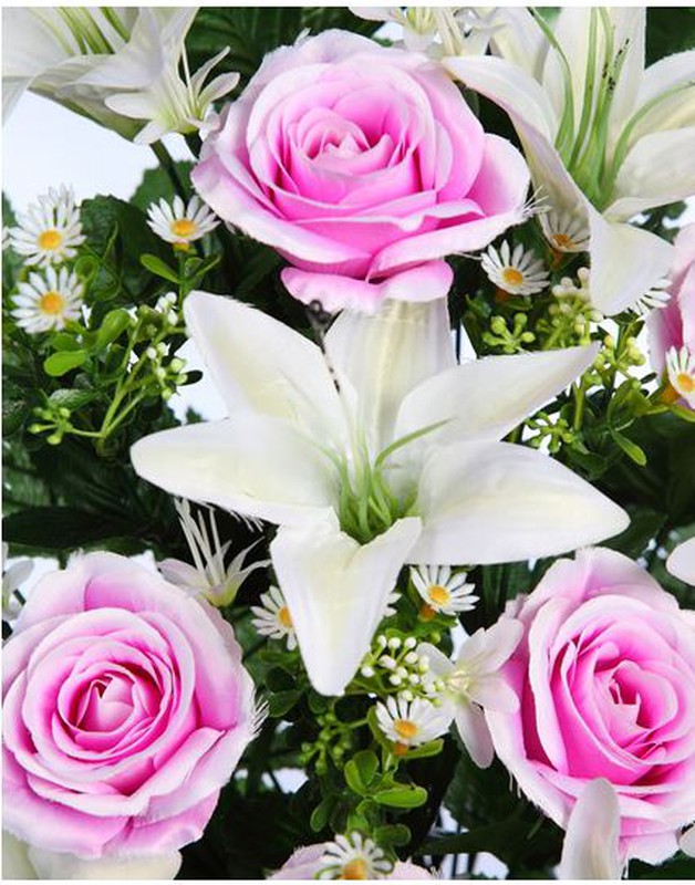 Bouquet de roses et de lys double face 60cm en tissu 100% polyester aux  couleurs variées — lajardineriecreative