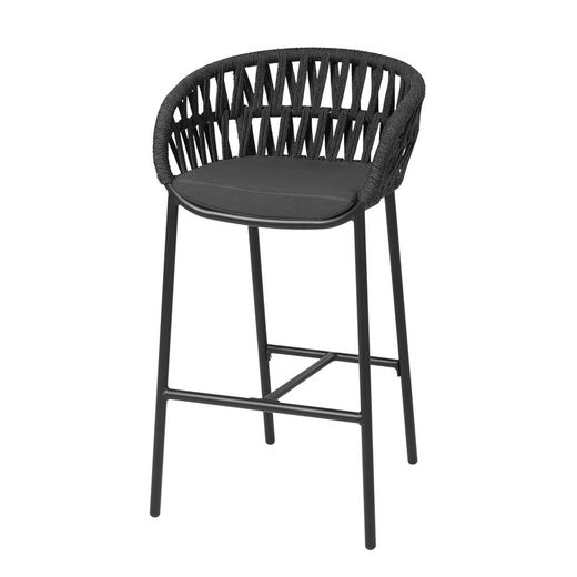 Aluminum and synthetic rope stool with outdoor Drop cushion